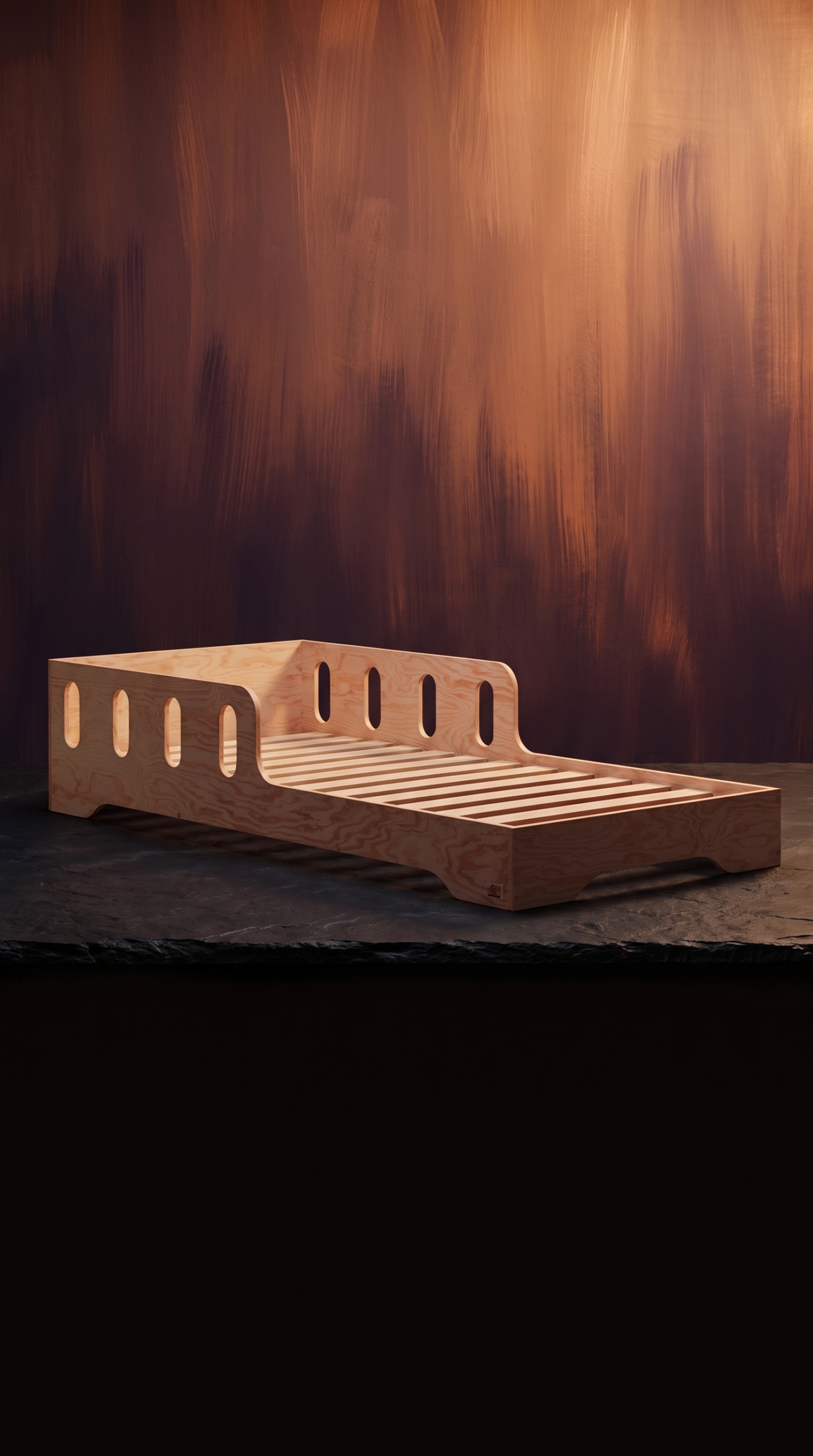Das niedrige Bett mit dem Rausfallschutz