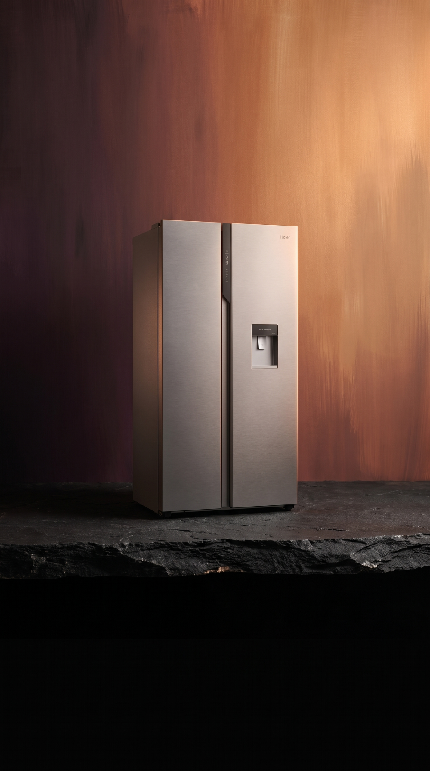 Der breite Kühlschrank mit dem Wassertank zum Befüllen